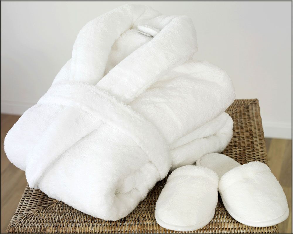 Fluffy Cotton and microfiber bathrobes and slipper set